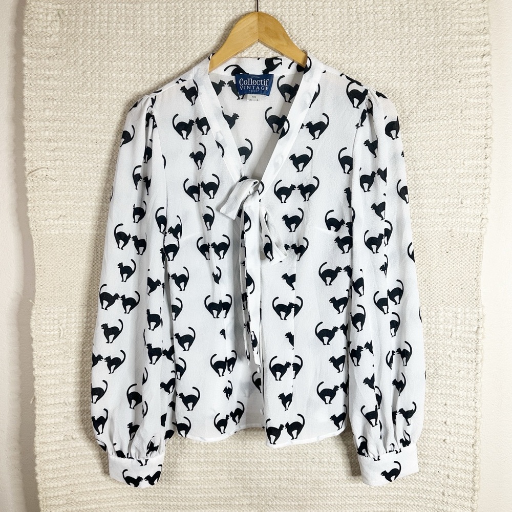 MODCLOTH Collectif Vintage black and white cat print Haunted by Hisses top 2